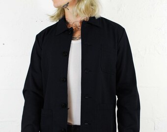60s French Style Black Cotton Twill Canvas Chore Jacket