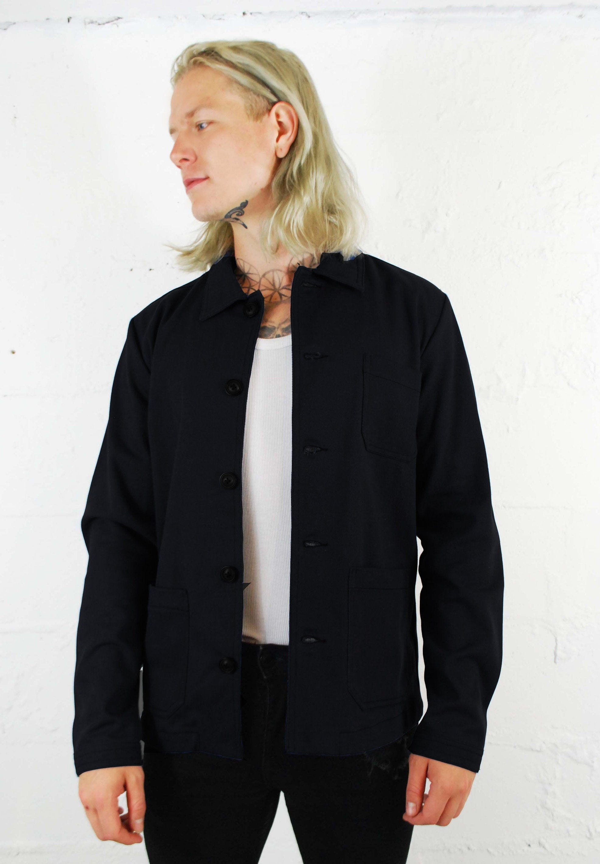 60s French Style Black Cotton Twill Canvas Chore Jacket