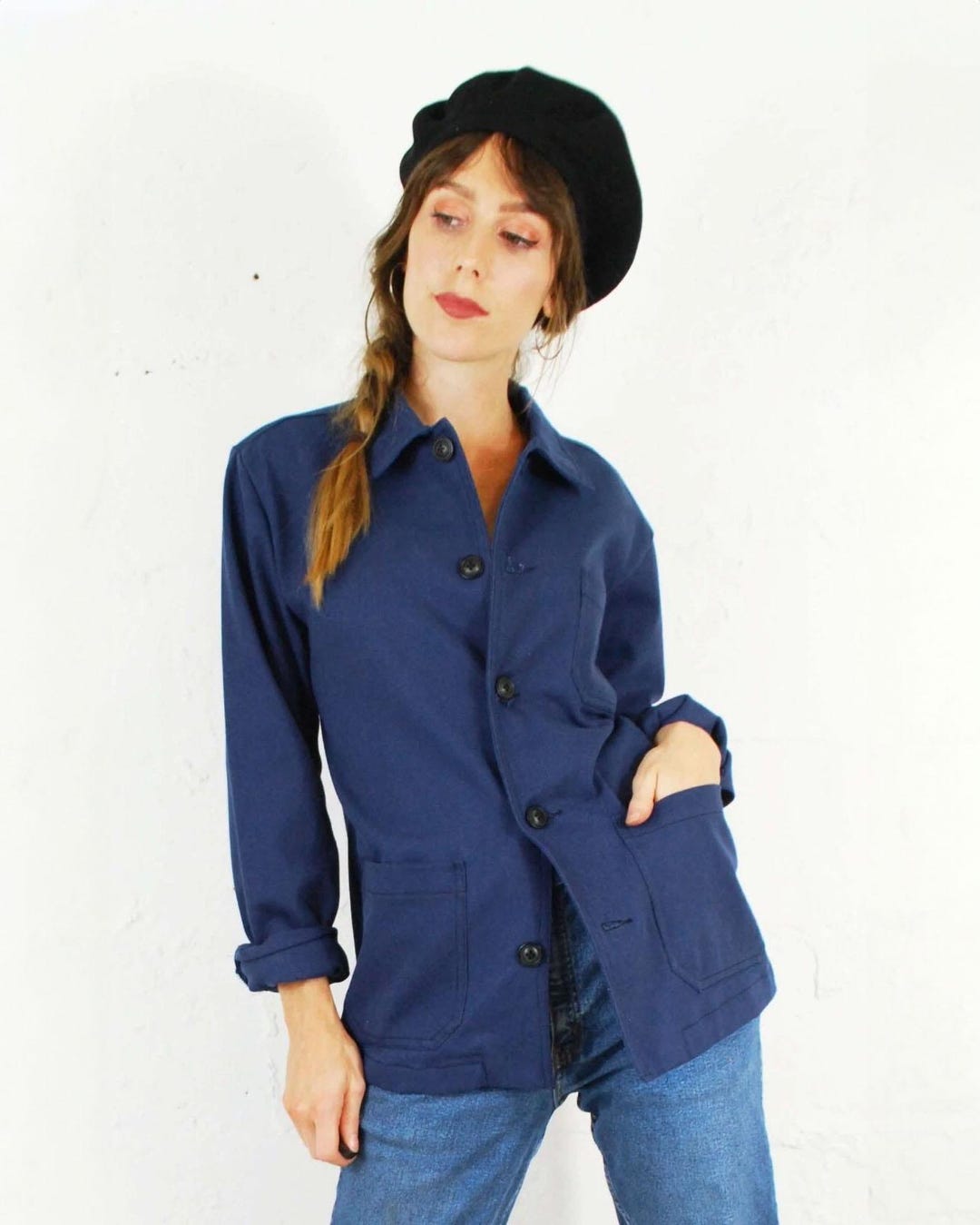 60s Style French Navy Blue Cotton Twill Canvas Chore Jacket