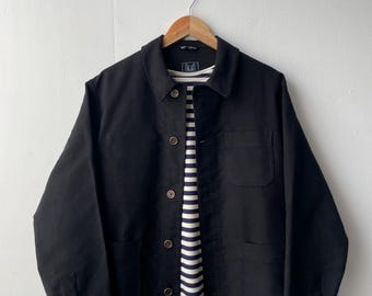 French Moleskin Chore Jacket Black Heavy Cotton - Made in England