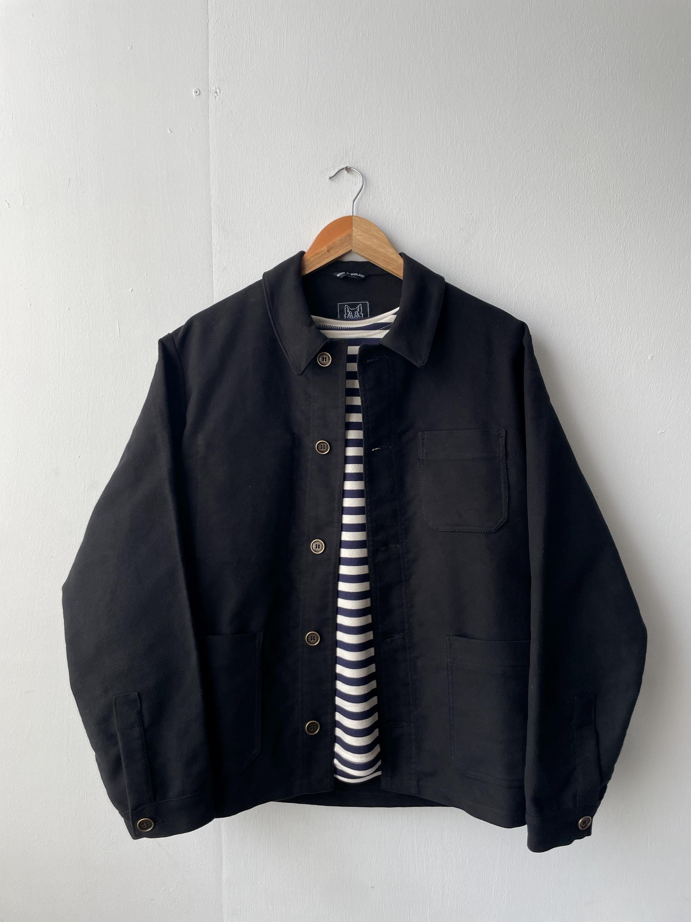 French Moleskin Chore Jacket Black Heavy Cotton - Made in England