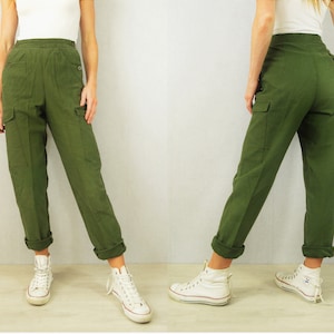 Yoga Cargo Pants-women's Pants-cargo Pants-full Length Pants-wide Leg  Pants-high Waisted Pants-fold Over Yoga Pants-green Cotton Pants-pants 