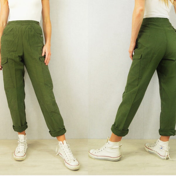 Vintage cintura alta pantalones cargo suecos años 60 pantalones suecos ejército verde caqui