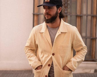 Unisex 60s Style Ecru Cotton Canvas Chore Jacket - Various Sizes