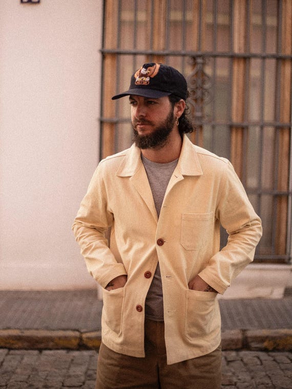 Unisex 60s Style Ecru Cotton Canvas Chore Jacket - Various Sizes
