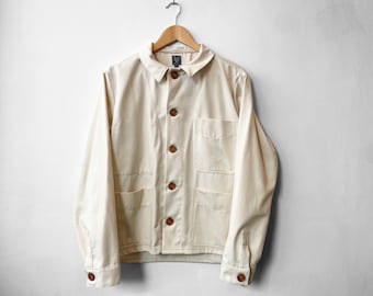 Washed Ecru Linen 60s Style French Cotton Canvas Chore Washed Ecru Linen 60s Style French Cotton Canvas Chore