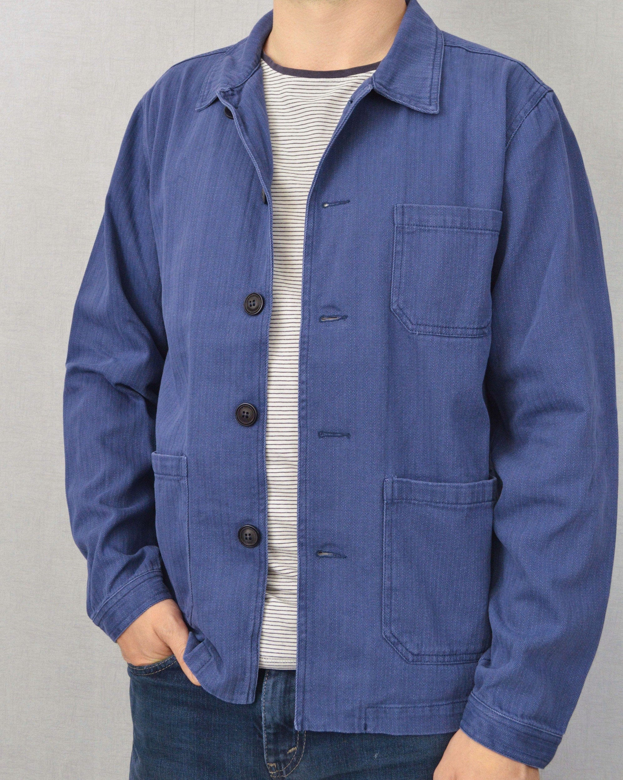 ジャケット・アウター 60s Euro work good fade cotton jacket Vintage 1960s Faded EU French Blue Worker Chore Jackets