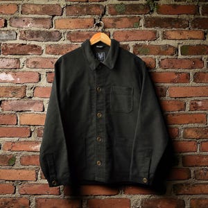 French Moleskin Chore Jacket Black Heavy Cotton - Made In England - Metal Buttons - All Sizes