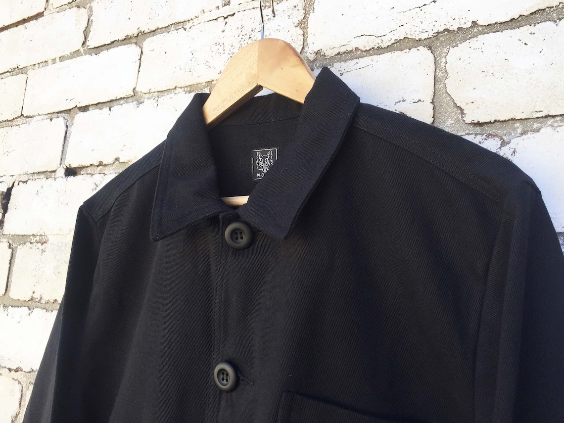 60s Style French Black Cotton Twill Canvas Chore Jacket - Etsy