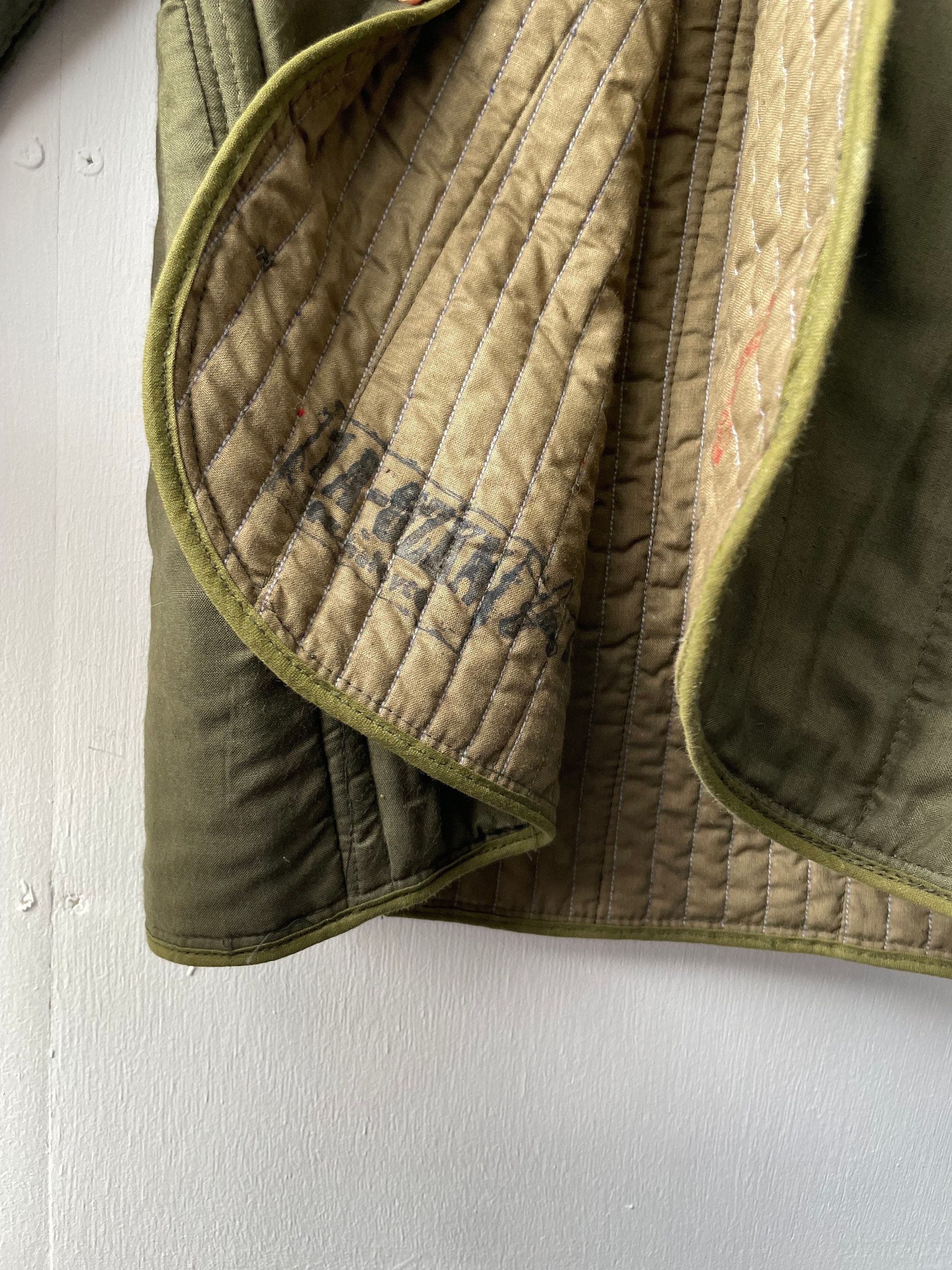 Vintage Cotton Quilted Liner - Military Jacket - Olive Green