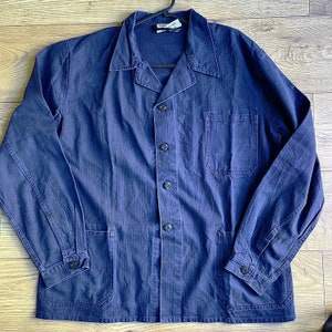 French Cotton Herringbone Chore Worker Work Jackets Navy Blue