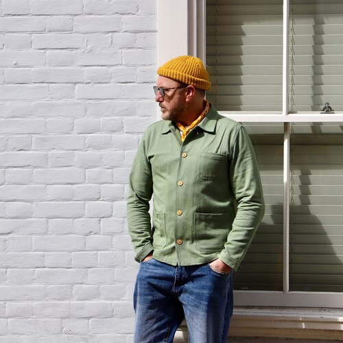60s Style French Pistachio Green Cotton Twill Canvas Chore Jacket