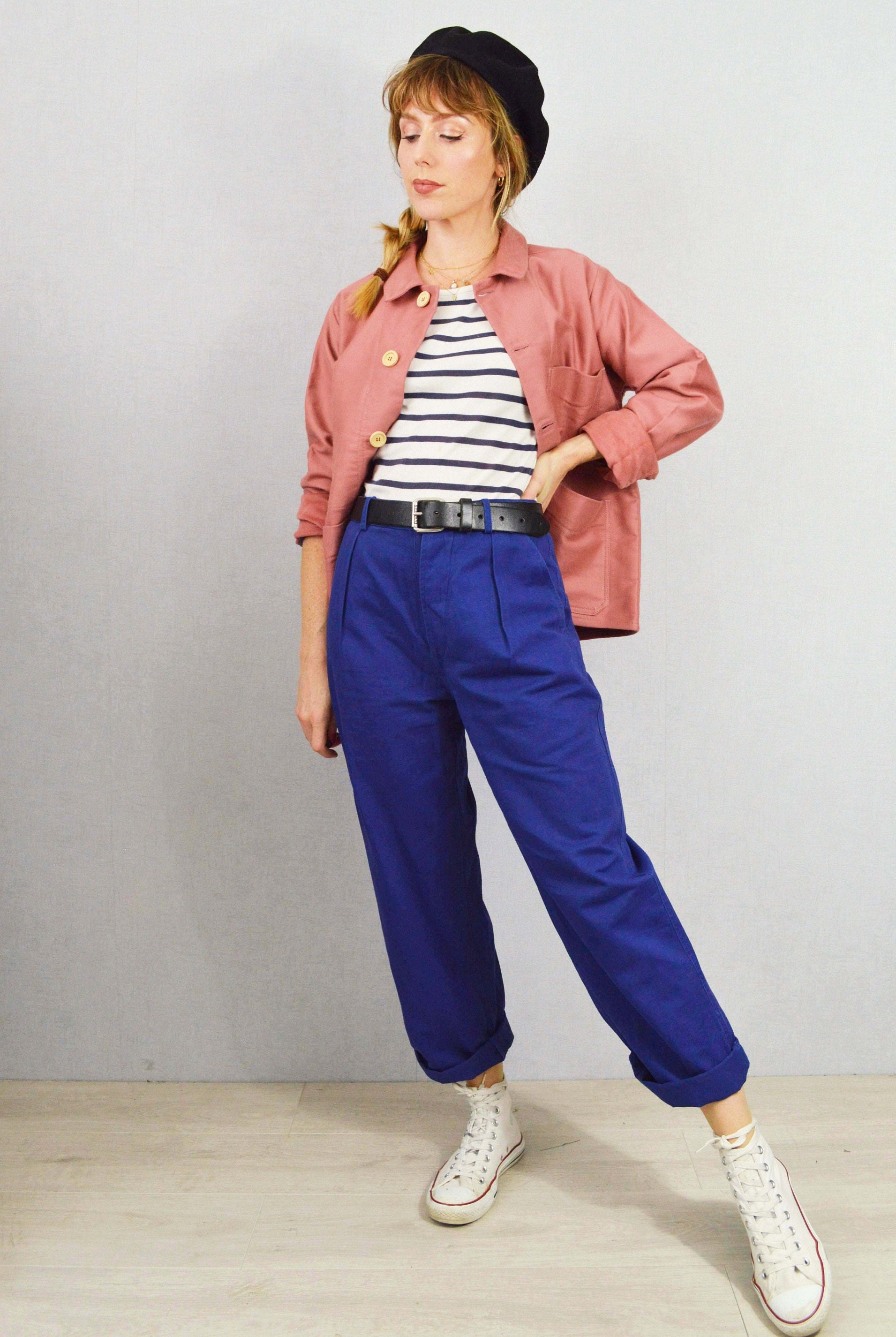 パンツ Euro Vintage French Boro Work Pants Antique ≈1920s French Workwear 'Boro' Suspender Buckle Back Faded