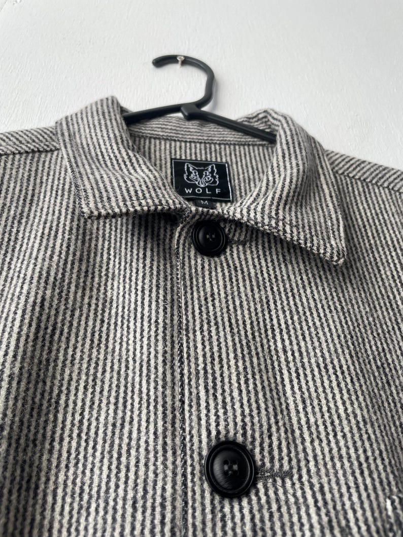 60s Wool Stripe Black & White Prison Jacket - Chore Workwear Coat ...