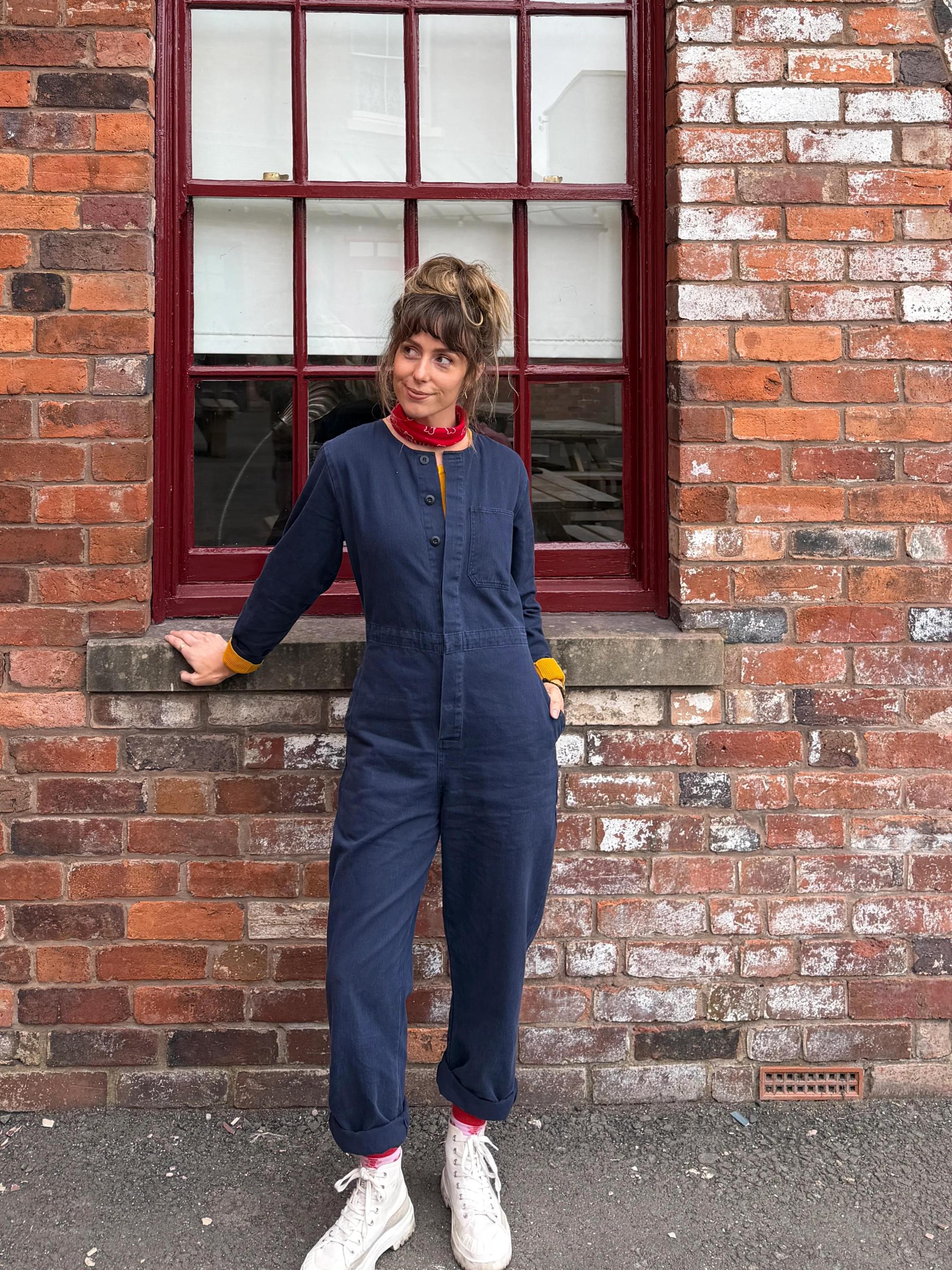 60s Style French Workwear Jumpsuit - Vintage Faded Collarless