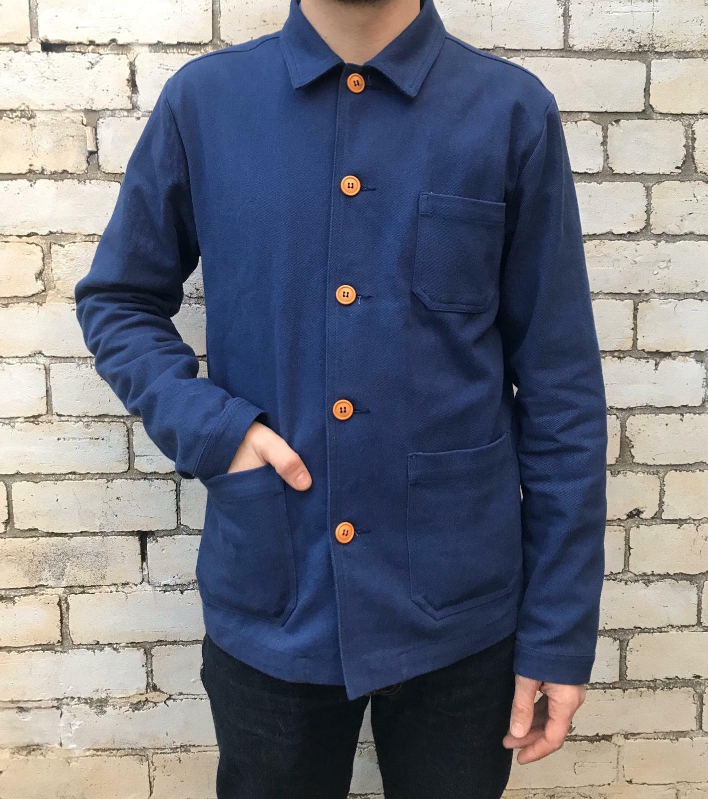 60s Style French Navy Blue Indigo Cotton Twill Canvas Chore