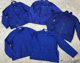 Vintage French Cotton Chore Worker Work Jackets Navy Blue - S M L XL 2XL 3XL 4XL