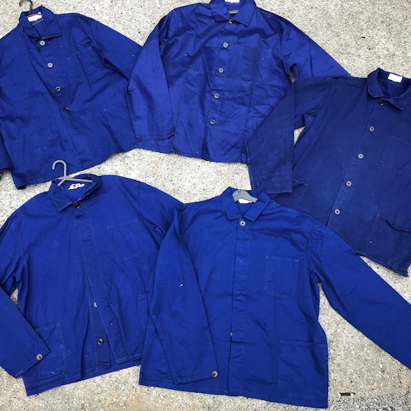 Vintage Französische Baumwolle Chore Worker Arbeitsjacken Dunkelblau - S M L Xl 2xl 3xl 4xl