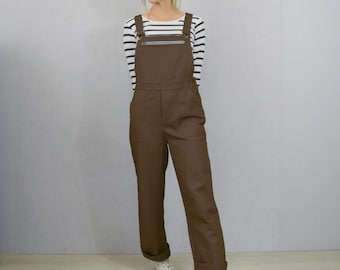 Brown French Workwear Dungarees - XS S M L