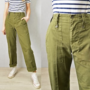 Vintage Mens British Army Issue Work Trousers - Olive Green