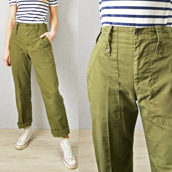 Vintage Mens British Army Issue Work Trousers - Olive Green