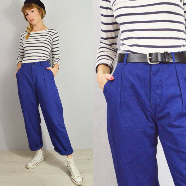 Unisex High Waisted Navy French Work Pants - Straight Leg Trousers - All Sizes