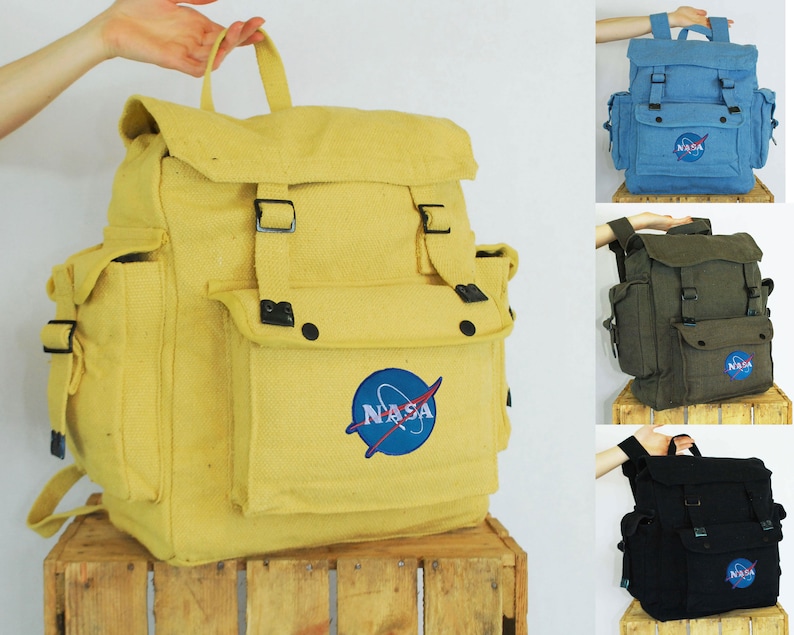 yellow canvas backpack