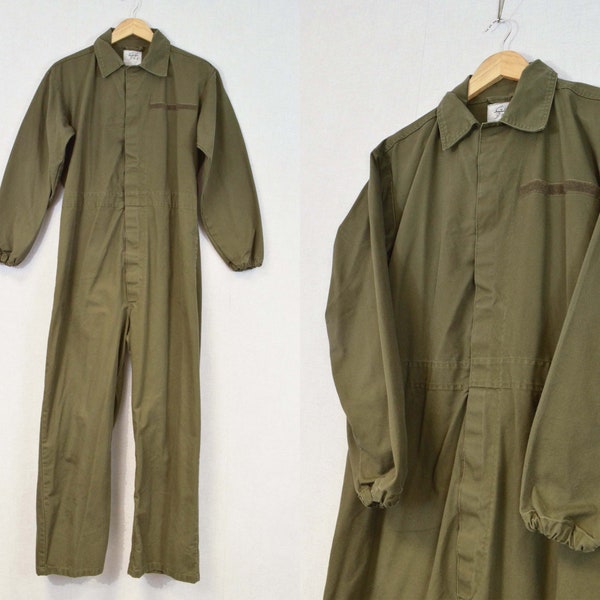 Unisex Vintage Overalls Boiler Suit Cotton Coveralls Khaki Army Green - M L XL