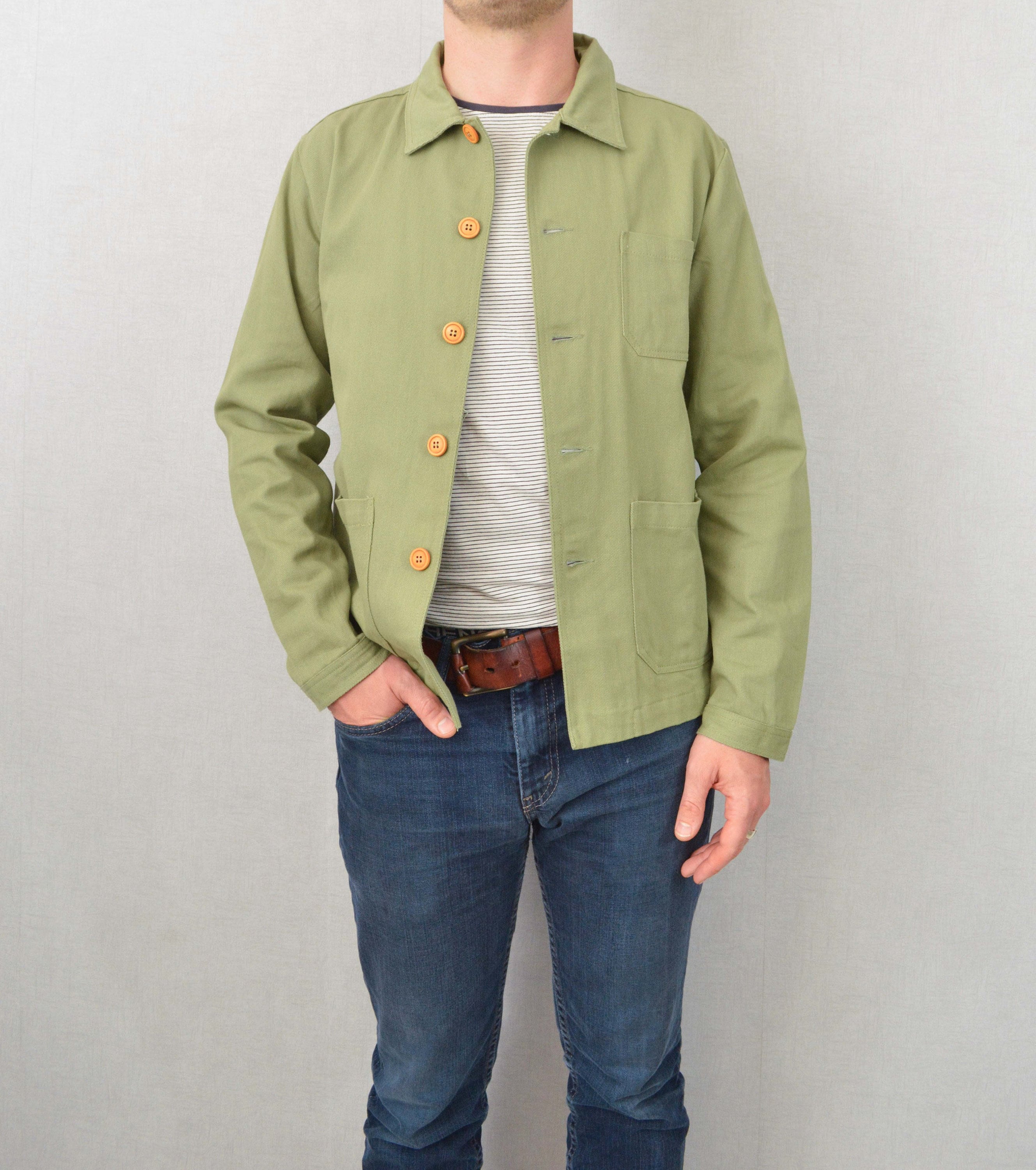 60s Style Jacket Pistachio Green Chore Jacket Cotton Twill 60s Style Jacket Pistachio Green Chore Jacket Cotton Twill