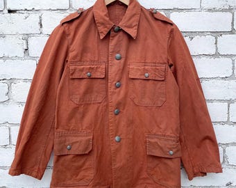 Vintage 60s Orange Canvas Jacket - 100% Cotton - Military Army