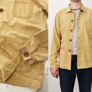 Washed Camel 60s Style French Herringbone Cotton Twill Canvas Chore Jacket - S M L XL 2XL 3XL