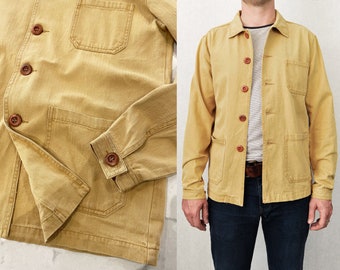 Washed Camel 60s Style French Herringbone Cotton Twill Canvas Chore Jacket - S M L XL 2XL 3XL