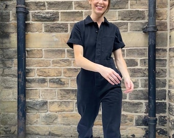 French Workwear Boilersuit Railroad Black - Herringbone Cotton
