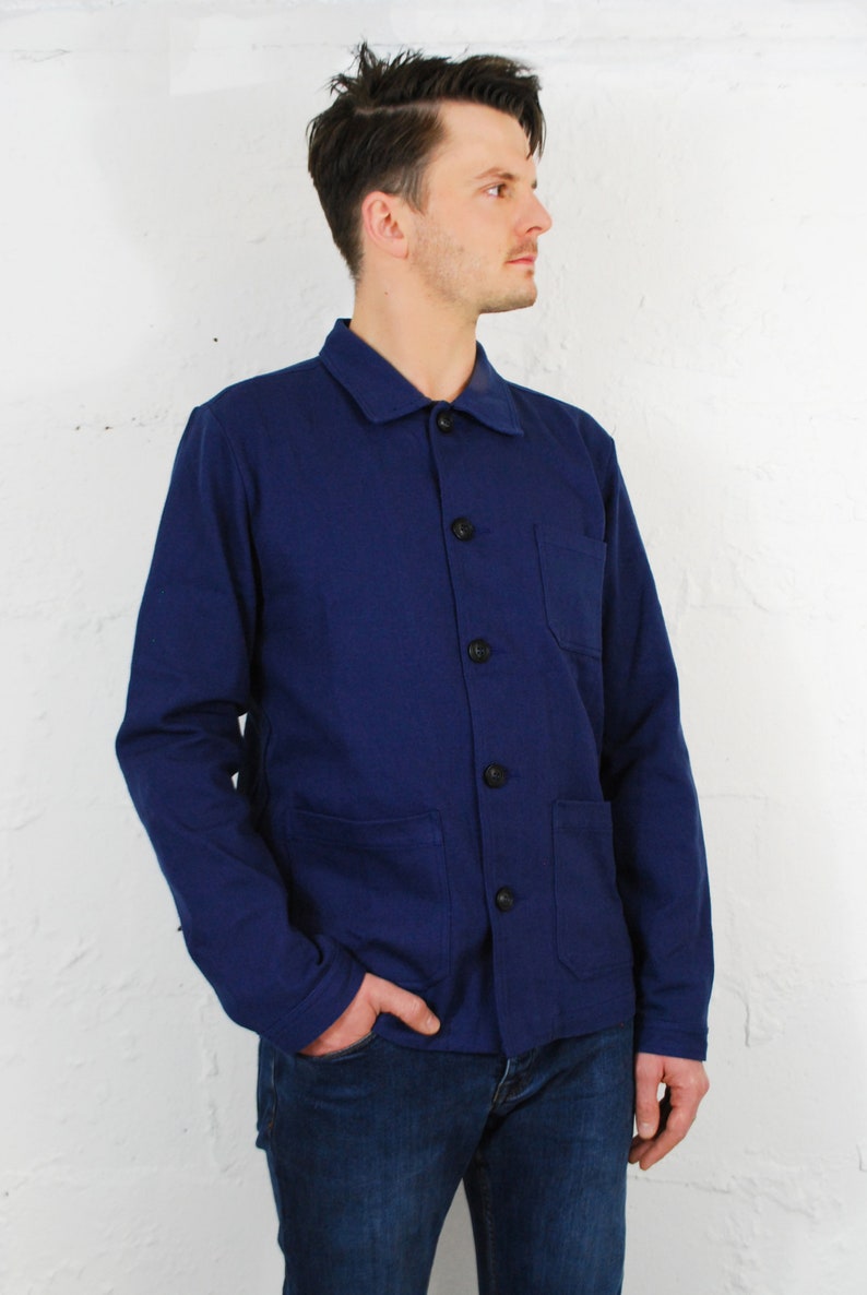 60s Style French Cotton Twill Navy Blue Canvas Chore Jacket Various Sizes image 4