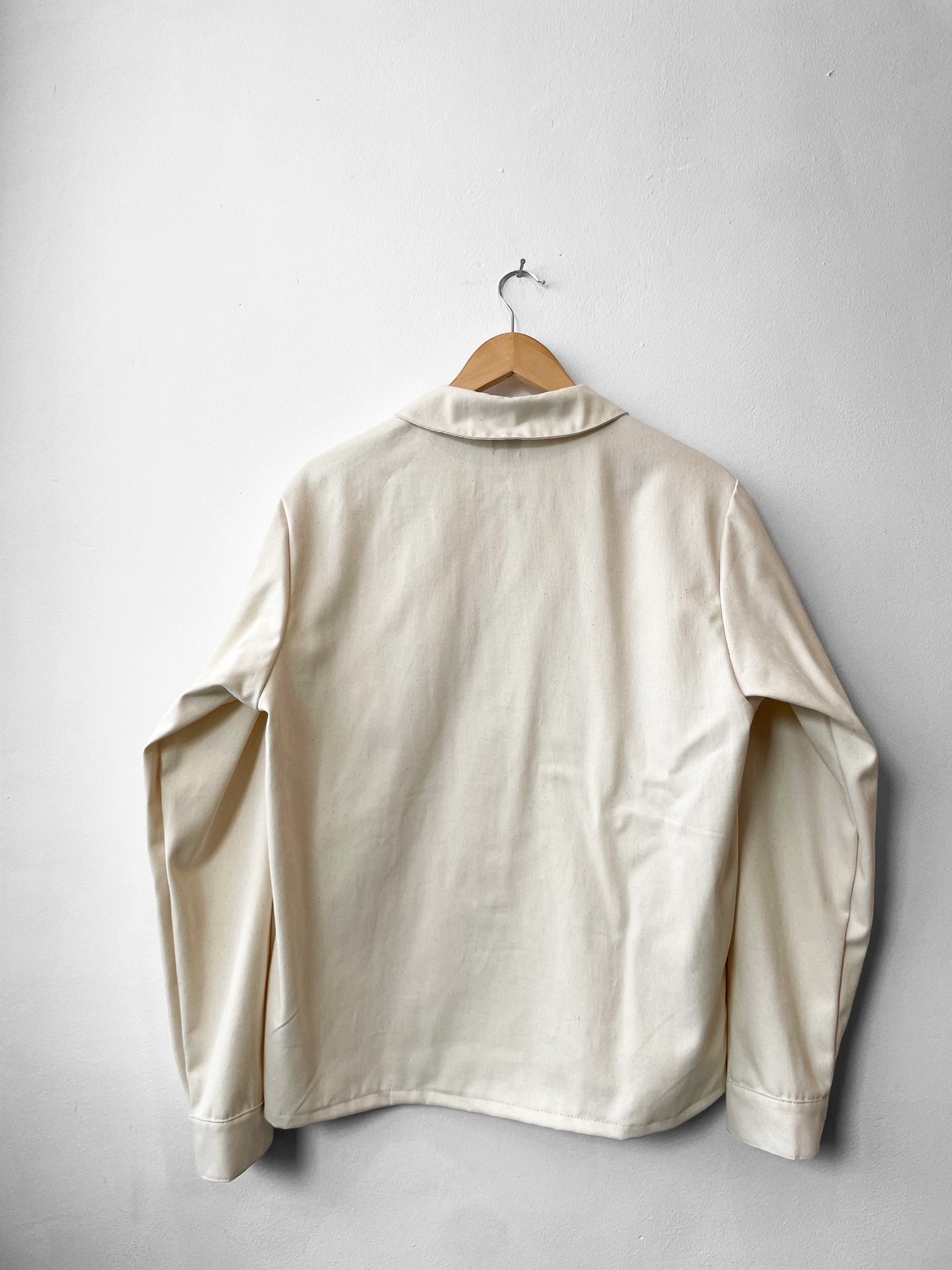Washed Ecru Linen 60s Style French Cotton Canvas Chore Washed Ecru Linen 60s Style French Cotton Canvas Chore