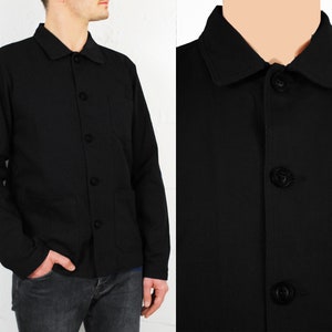60s Style French Black Cotton Twill Canvas Chore Jacket