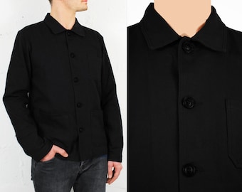 60s Style French Black Cotton Twill Canvas Chore Jacket