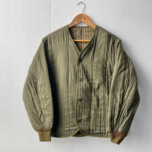 Vintage Cotton Quilted Liner - Military Jacket - Olive Green / Brown