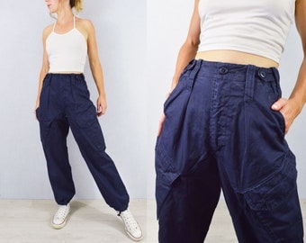 High Waisted Straight Leg British Navy Deckhand Cargo Pants - Trousers - Adjustable Size