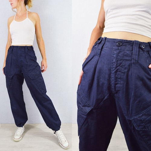 Unisex High Waisted Navy French Work Pants Straight Leg Etsy