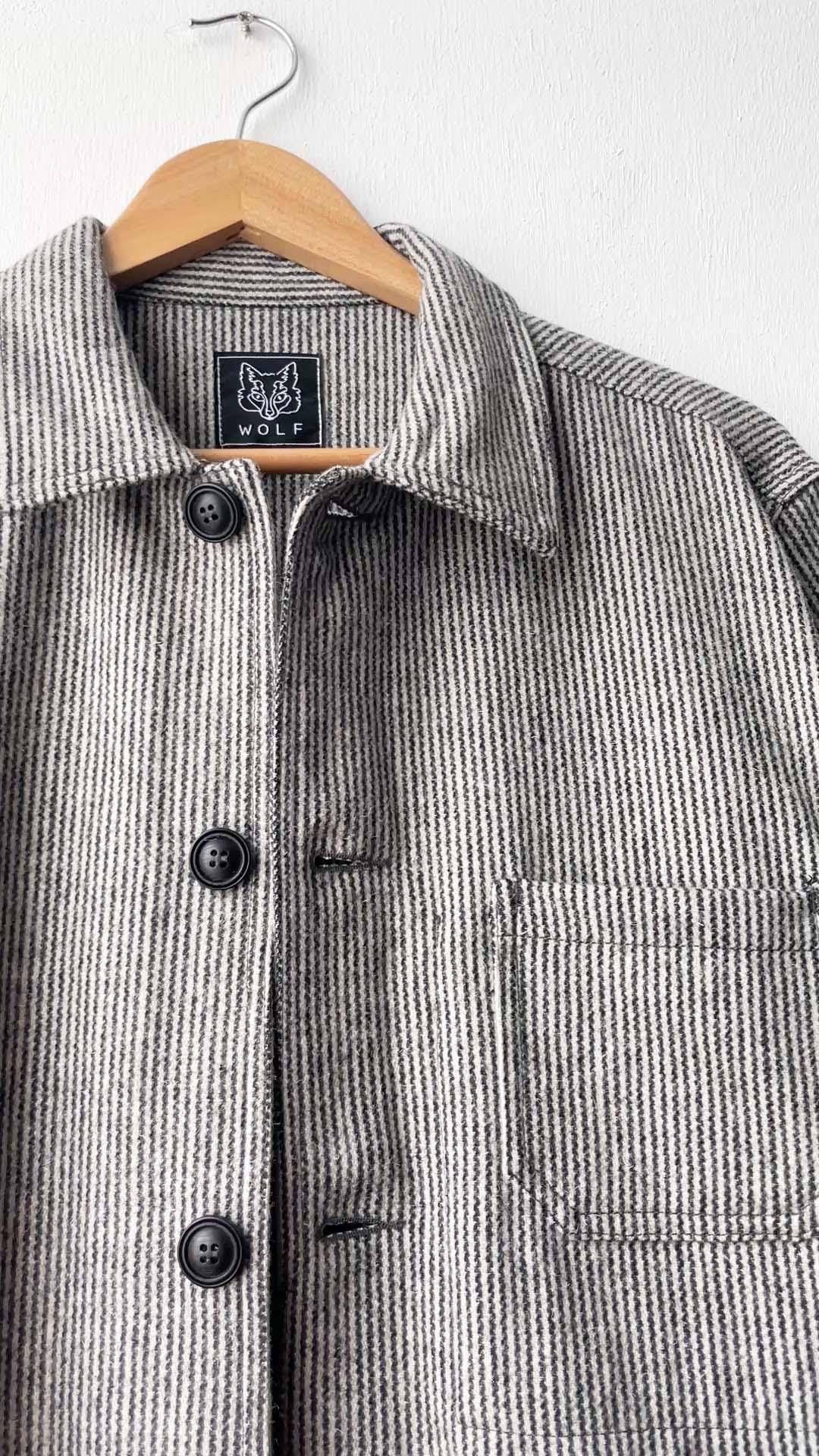 60s Wool Stripe Black & White Prison Jacket - Chore Workwear Coat