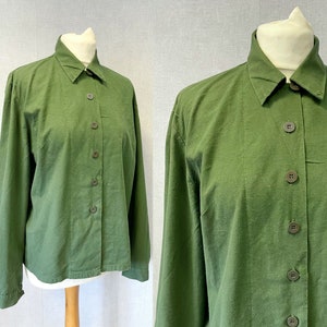 Vintage Swedish Smock Shirts 1980s Button Down Collared Blouse Soft Worn In Cotton Green image 4
