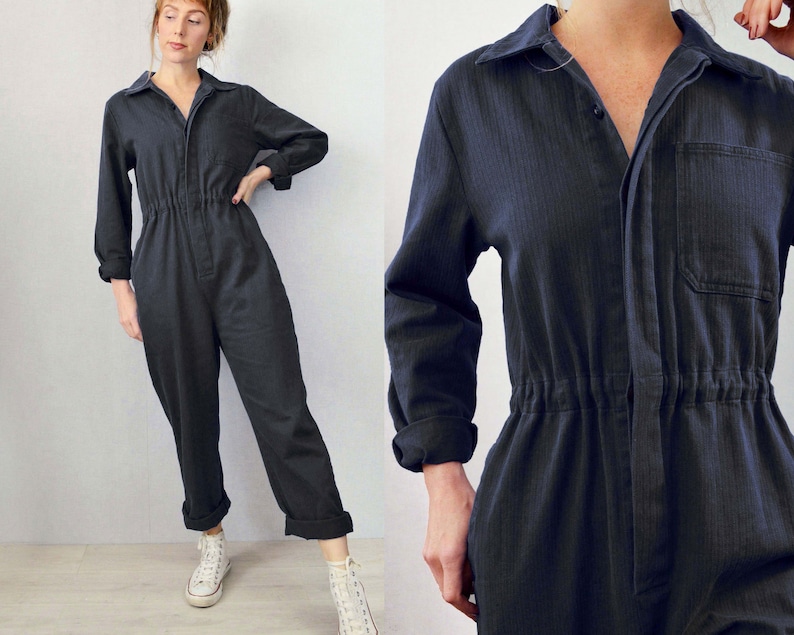 French Workwear Overalls Railroad Black Herringbone Cotton XS S M L XL image 3