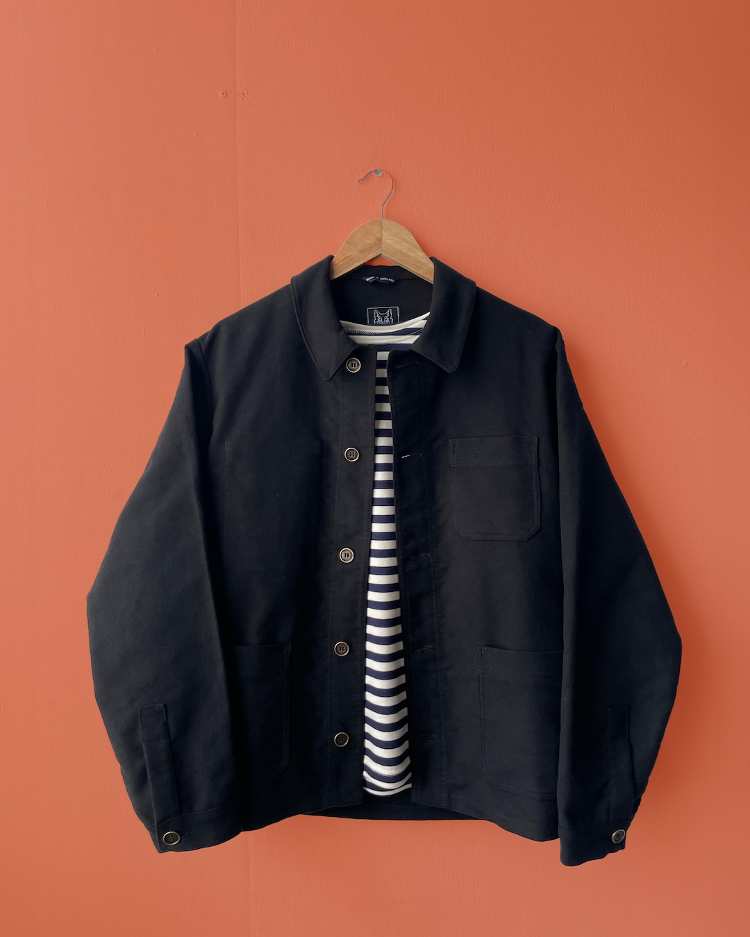 French Moleskin Chore Jacket Black Heavy Cotton - Made in England