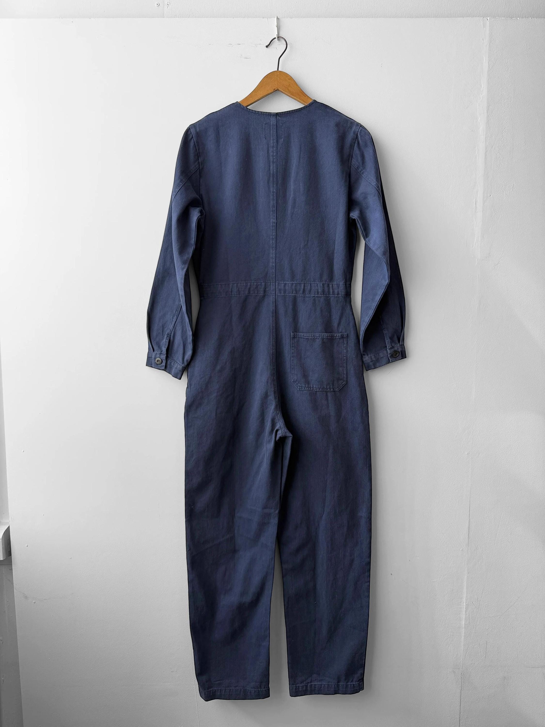 60s Style French Workwear Jumpsuit - Vintage Faded Collarless