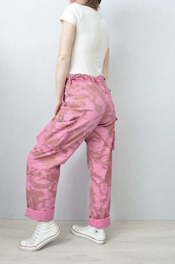 Vintage British Pink Camo Pants High Waisted Straight Leg Unisex