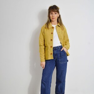 French Chore Jacket Camel Yellow/ Toffee Brown - Made In England Moleskin Cotton - French Workwear Coat - Wooden Walnut Buttons - S M L image 15