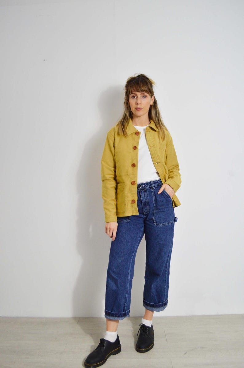 French Chore Jacket Camel Yellow/ Toffee Brown - Made In England Moleskin Cotton - French Workwear Coat - Wooden Walnut Buttons - S M L image 15