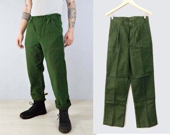 Vintage Mens 60s Swedish Utility Workwear Chore Pants / Trousers - Green W38 L34