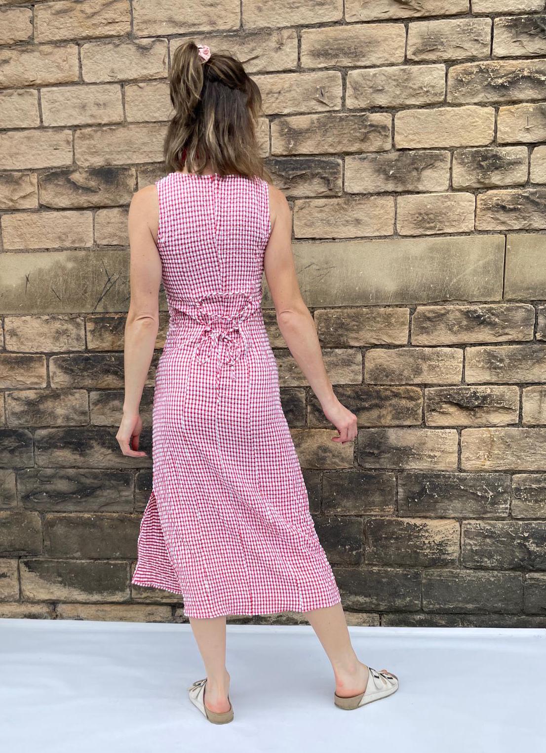 French Gingham Maxi Dress Vintage Style Seersucker Check Full